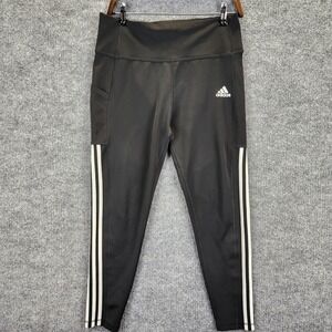 Adidas Leggings Women's Large Black Aeroready Sports Athletic Stripes Pants
